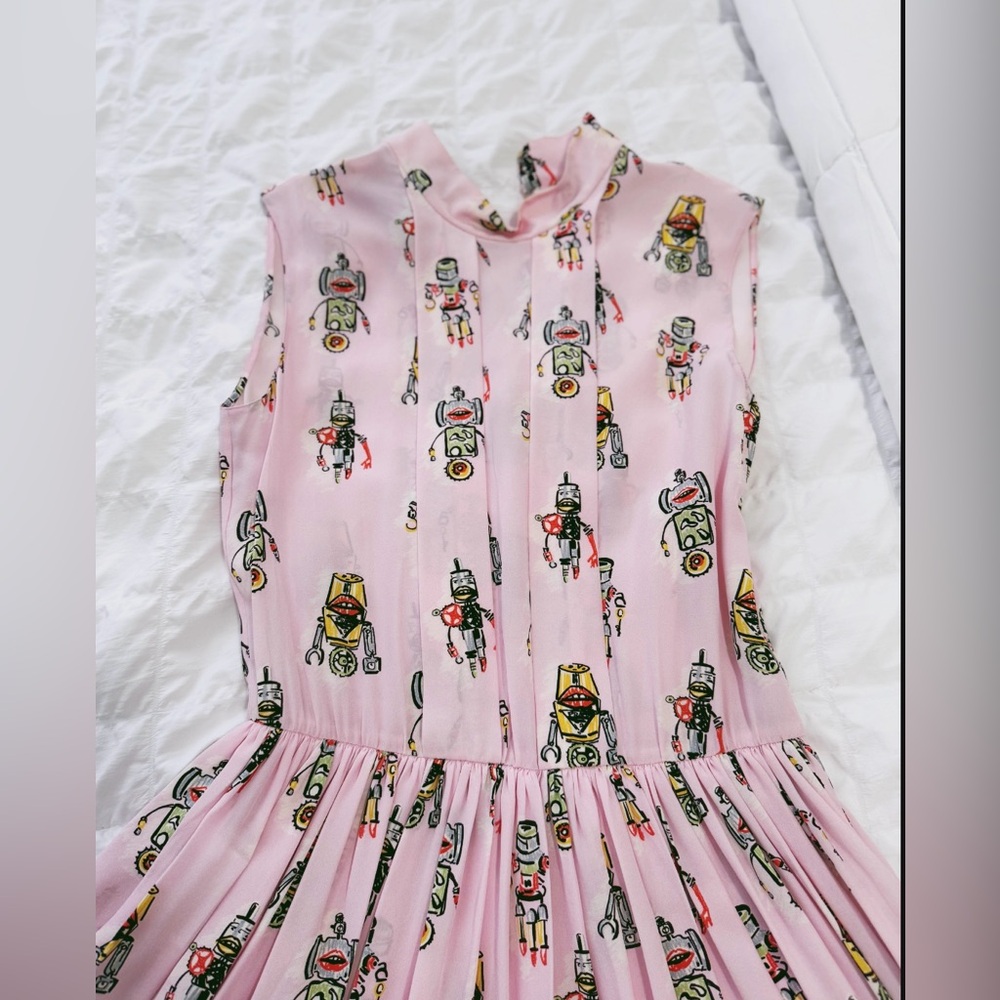PRADA Pink ROBOT PRINT Drawstring Hem Sleeveless Spring DRESS - Picture 9 of 13